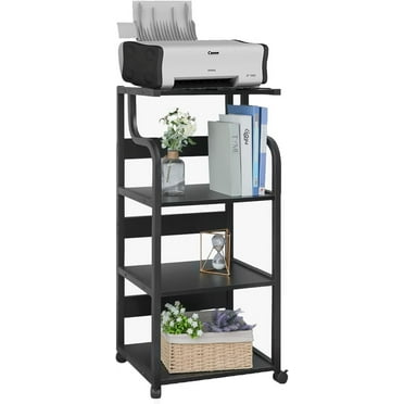 4-Tier Printer Stand, 41.3" Large Rolling Printer Cart with Storage, Swivel, Flexible, Black
