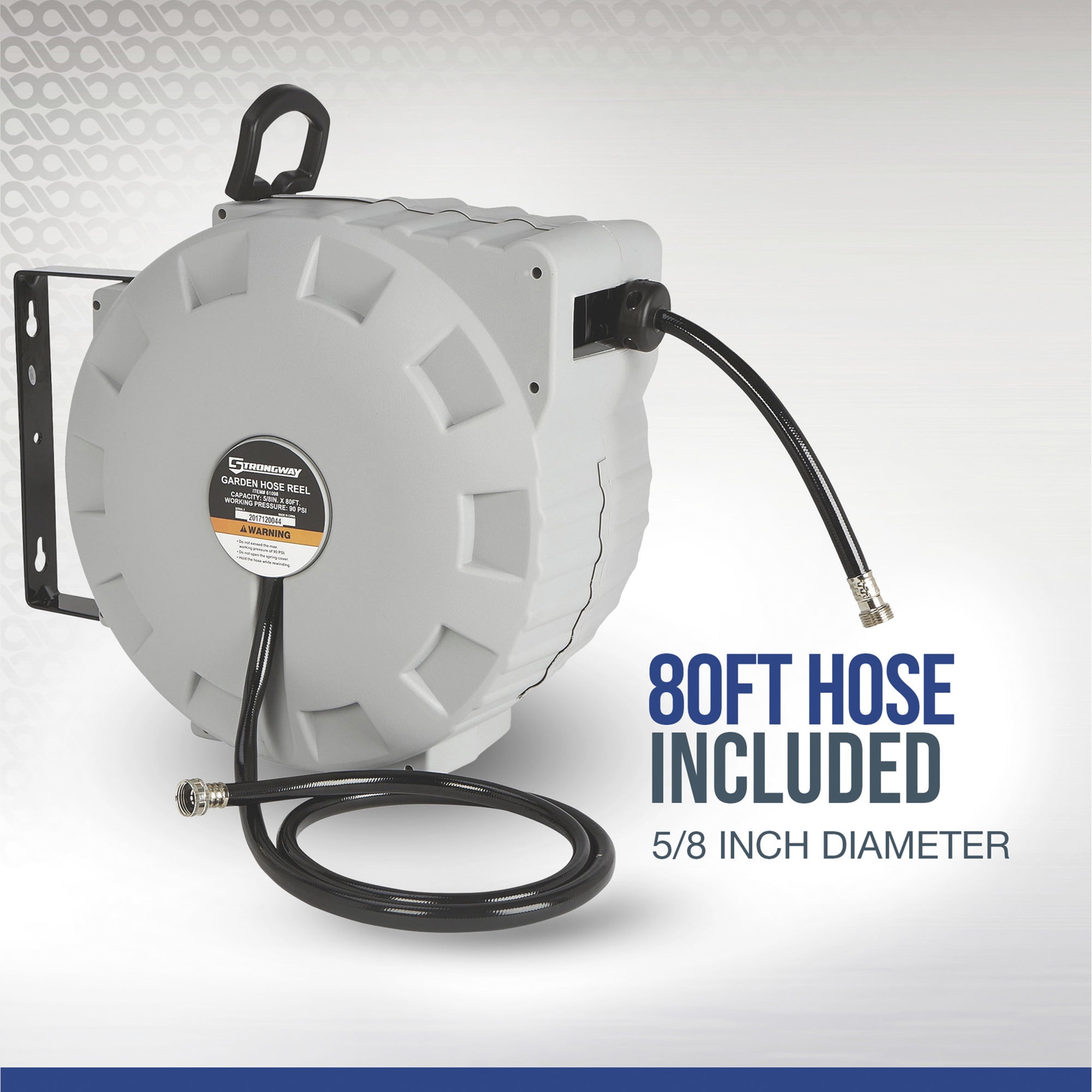 Strongway Retractable Garden Hose Reel with 5/8in. Dia. x 80ft.L Hose, Wall Mount