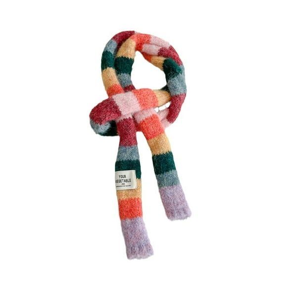 Retro Style Rainbow Stripe Women's Skinny Scarf, Multicolor Knitted Winter Thin Fashion Accessory