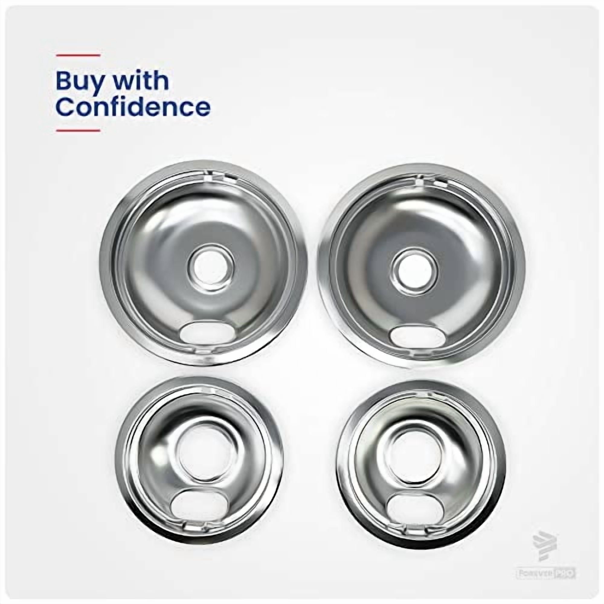 ForeverPRO W10278125 Electric Stove Drip Pans Replacement - 4 Pack Chrome Plated Universal Stove Drip Pans for Electric Stove Top, 2 Small 6" and 2 Big 8" Pans, Compatible with Whi