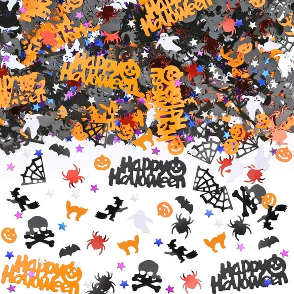 Halloween Party Confetti Mix - Pumpkins, Spiders, Bats, Webs, Stars, Cats, Ghosts - Table Scatter for Festive Decorations - 2000+ Pieces