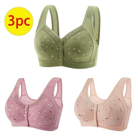 GERsome 3PCS Women s Front Closure Bras Posture Full Coverage Plus Size No Underwire Support Plunge Seamless Bra 3PCS#Green/Hot Pink/Pink M
