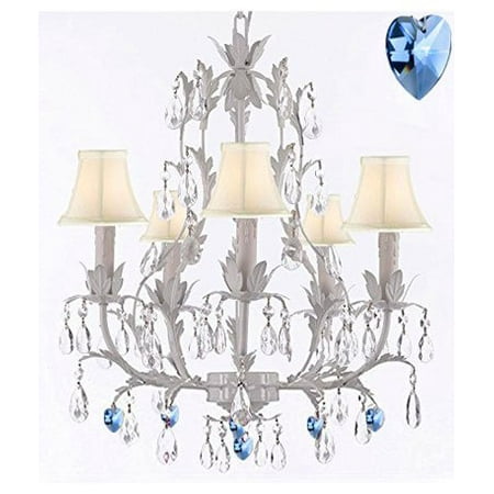 White Chandelier W Blue Hearts Shades White Chandelier W Blue Hearts Shades
