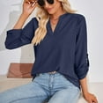 thumbnail image 5 of SHIBEVER Womens Tops Fall 3/4 Sleeve T Shirts Fahison V Neck Long Sleeve Tops Business Casual Tops Dressy Loose Fit Blouses Ladies Tunic Tops Navy Blue, 5 of 6