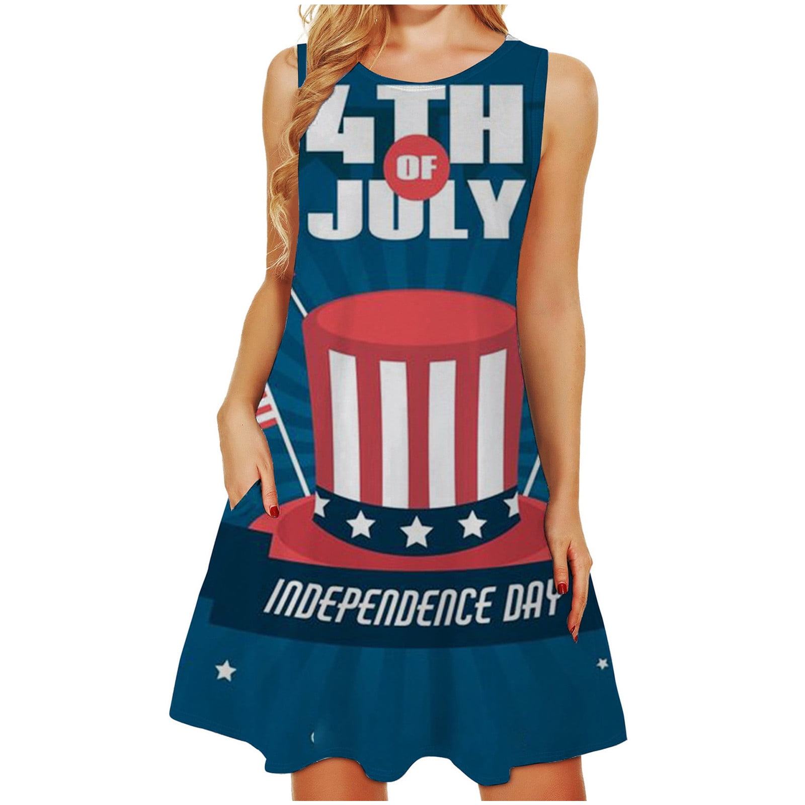 Summer 4th of July Independence Day Dress Women 4th of July Patriotic Sundress Casual Sleeveless 