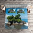 thumbnail image 2 of Ambesonne Ocean Quilted Coverlet 3 Pcs, Building in Bali Island Asia, King Size, Green Blue, 2 of 2