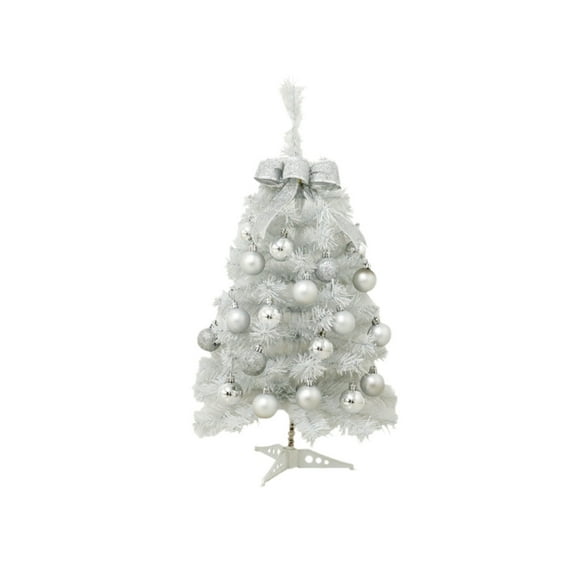1.5ft Pre-Lit White Christmas Tree Decoration Mini Artificial Xmas Tree with Plastic Stand & Lights for Tabletop Party Home Decor