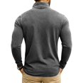 thumbnail image 3 of Men's Fashion Solid Color Retro Casual Washed Quarter Zipper Pocket Long Sleeve T-Shirt Polo Top, Vintage Style for Men's Casual and Sporty Looks,Gray,XL, 3 of 4