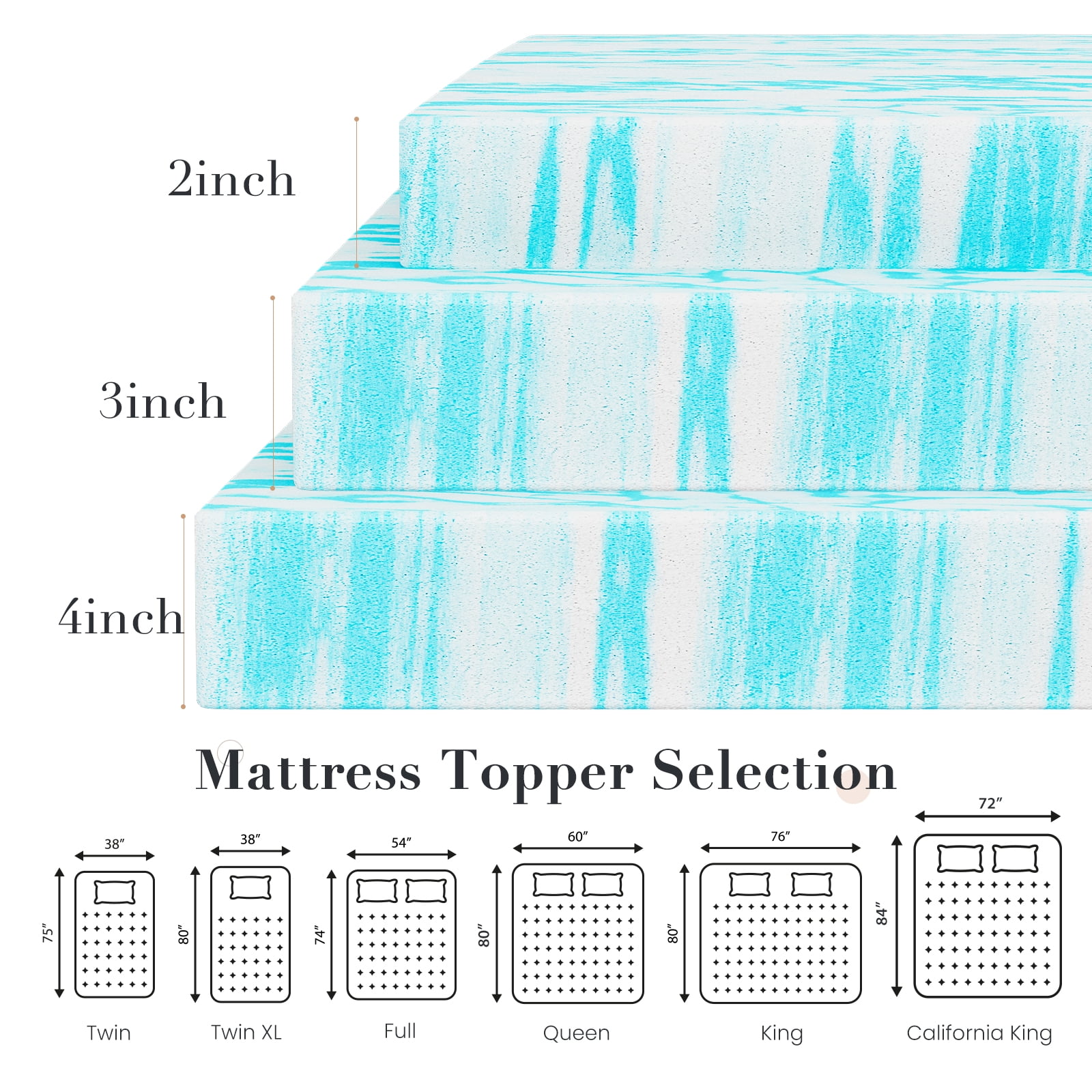 JIOABL 2-Inch Memory Foam Mattress Topper with Cooling Gel, CertiPUR-US Certified, Pressure Relief & Breathable Comfort Bed Topper, Full Size