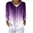 thumbnail image 2 of thefmos Women Plus Size Button Down Long Sleeve Cardigan Fall Winter Knitted Open Front Solid Casual Basic Tops Cozy Sweater Outerwear, Purple XL, 2 of 6