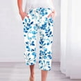 thumbnail image 2 of Clearance Women’s Linen Floral Capris High Waisted Baggy Stretchy Straight Wide Leg Capris Drawstring Elastic Waist Capri Pants Fashion Lightweight Dressy Work Clothes with Pockets, 2 of 5