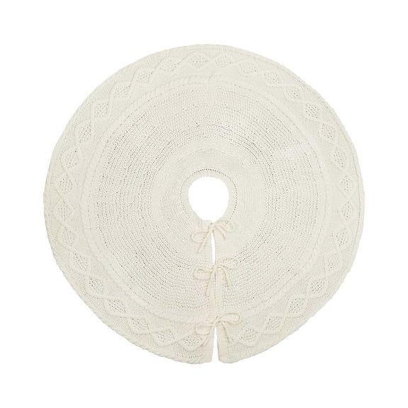 Christmas Tree Skirt, 35.82 Inches White Cable Knit Christmas Tree Mat, Braided Cable Knit Thick Rustic Christmas Tree Decorations for Xmas Holiday Party Winter Farmhouse New Year Decoration Indoor