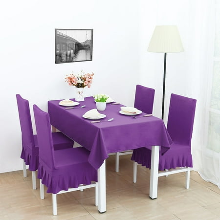 Stretchy Spandex Ruffled Skirt Short Dining Room Chair Covers Washable Removable Seats Protector Slipcovers Purple