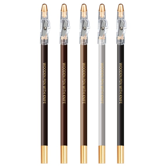 Dr.pedi 5-Pack Wooden Eyebrow Pencil with Built-in Sharpener,Waterproof & Smudge-Proof Brow Pencil Set for Fine Hair-Like Strokes, Includes 5 Popular Shades (Dark Brown/Brown/Light Brown/Grey/Black)​