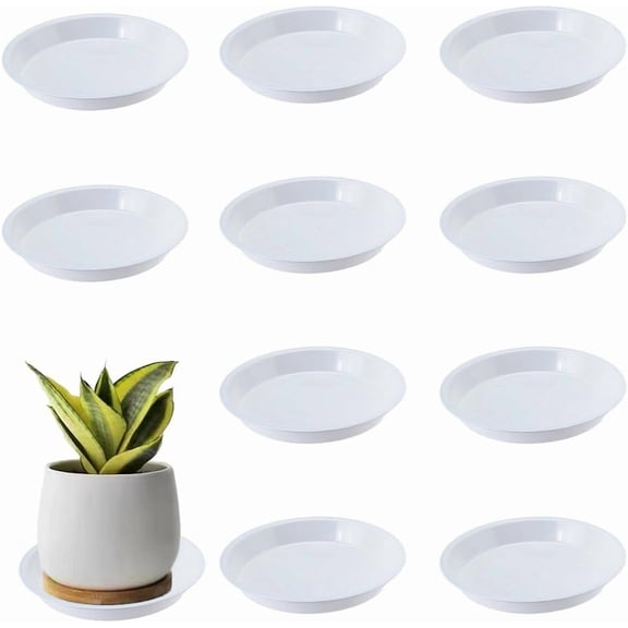 10Pcs Plant Saucer Drip Trays 6 Inch White Plastic Plant Pot Saucers Flower Pot Tray Durable Round Pallets Water Catcher Decorative