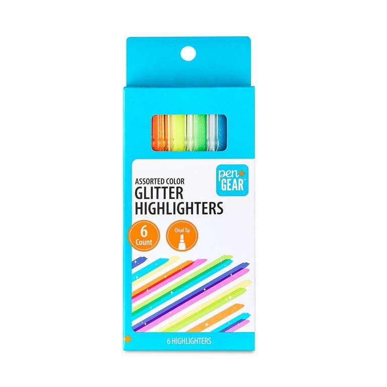 Pen+Gear Glitter Highlighters, Assorted Colors, 6 Pack 