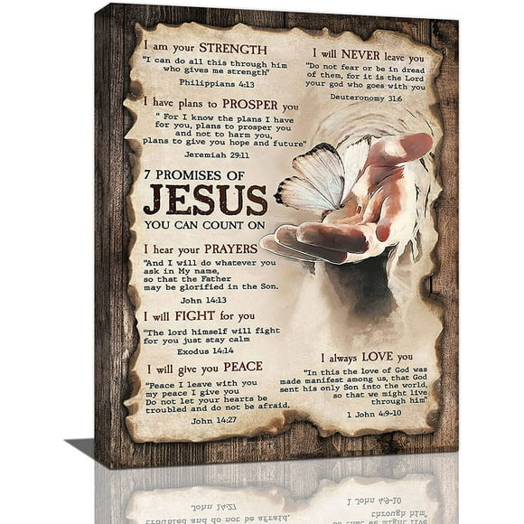 Christian Hand of Jesus Canvas Wall Art 7 Promises of Jesus Wall Decor Religious God Quotes Christ Lord Painting Pictures Canvas Prints Motivational Artwork for Living Room Bedroom 12"x16"