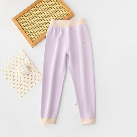 Eltusu Girls Cotton Leggings, Soft Elastic Waist Stretch Warm Winter Joggers Purple Size 10-12 T