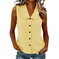 thumbnail image 3 of Lcziwo Button Down Tank Tops for Women Summer Business Work Dress Blouses Sleeveless Peter Pan Collar Gingham Shirts Yellow,XL, 3 of 9