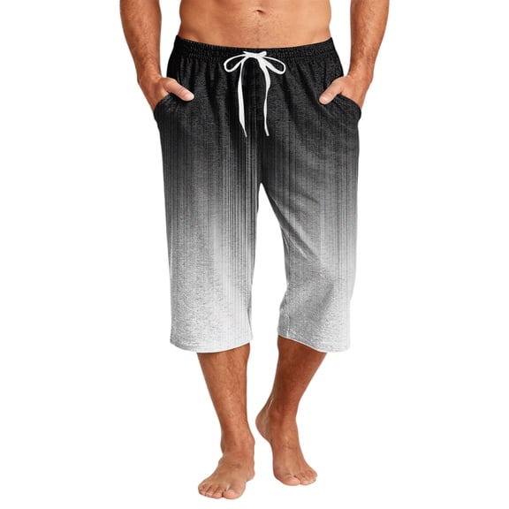 Fabrcox Gradient Men Capri Pants Baggy Color Block Drawstring Men's Beach Pants Summer Running Outdoor Mens Lounge Pants with Pocket