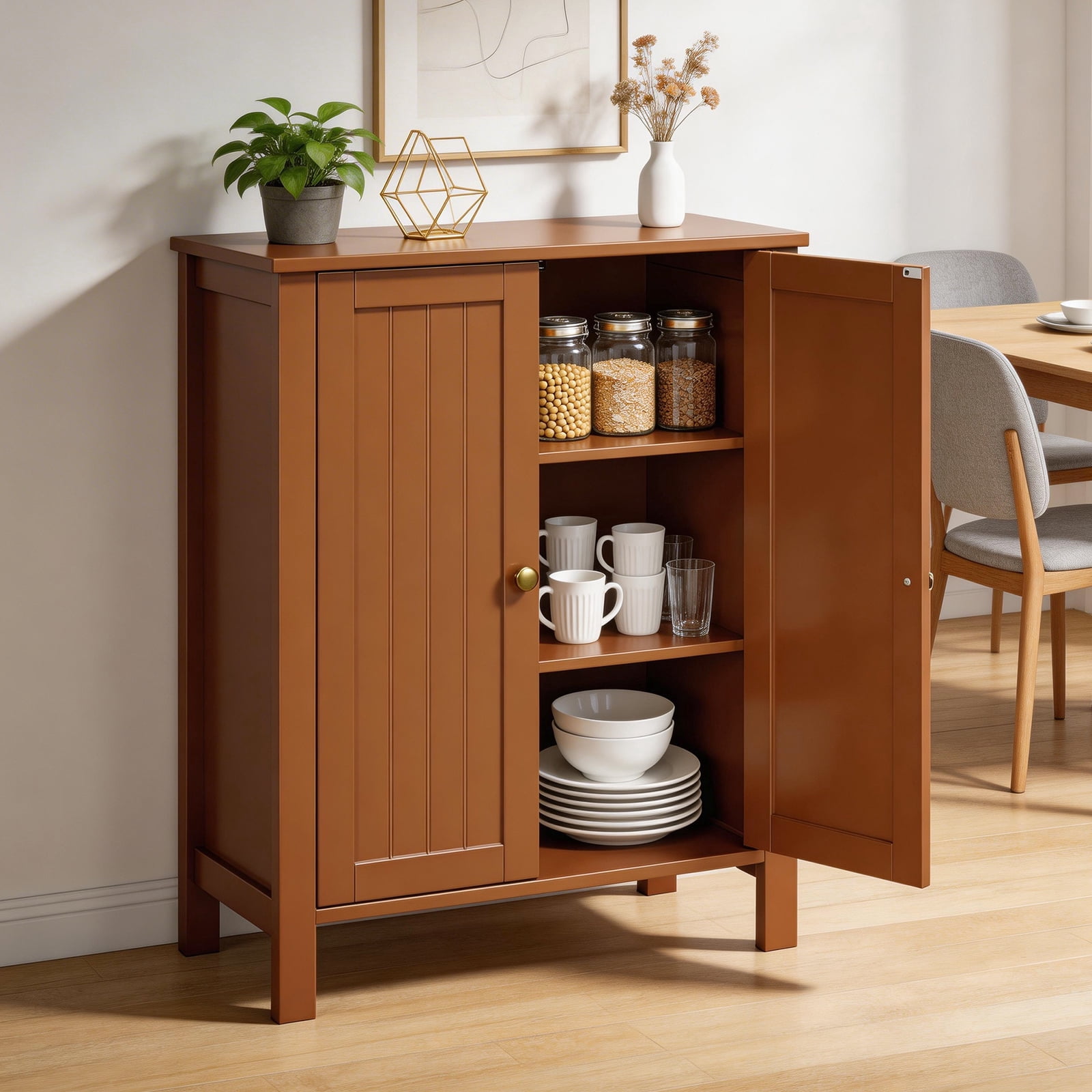 Ktaxon Bathroom Floor Cabinet Storage with 2 Doors and Adjustable Shelves, Brown
