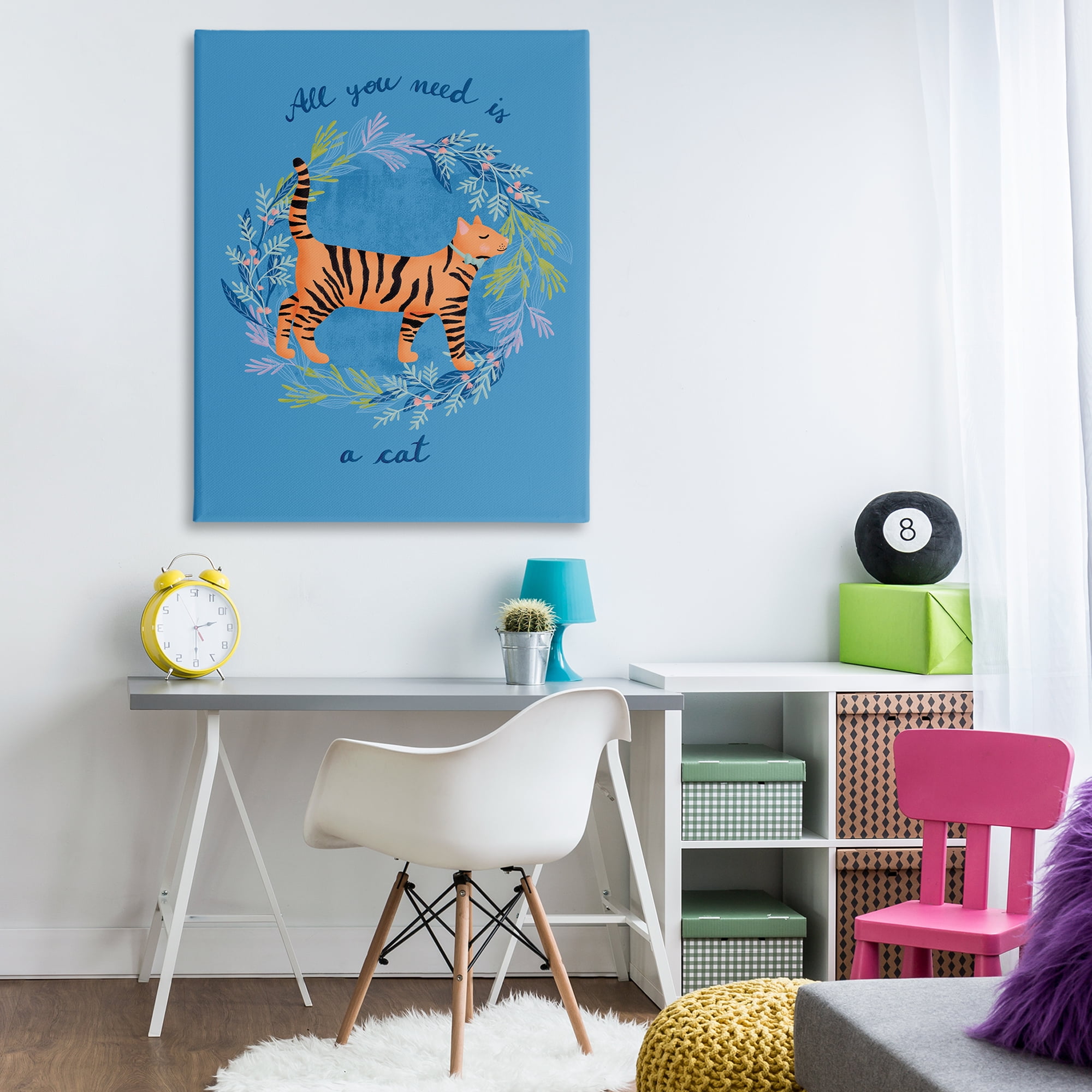 Stupell Industries Orange Cat on Wreath Animals Painting Wrapped Canvas Art Print Wall Art, 36 x 48