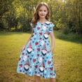 thumbnail image 4 of Mitankcoo 4th of July Dresses for Girls Fashion Print Crew Neck Flutter Sleeve A-Line Dress Daily Casual 6-15Y, 4 of 6