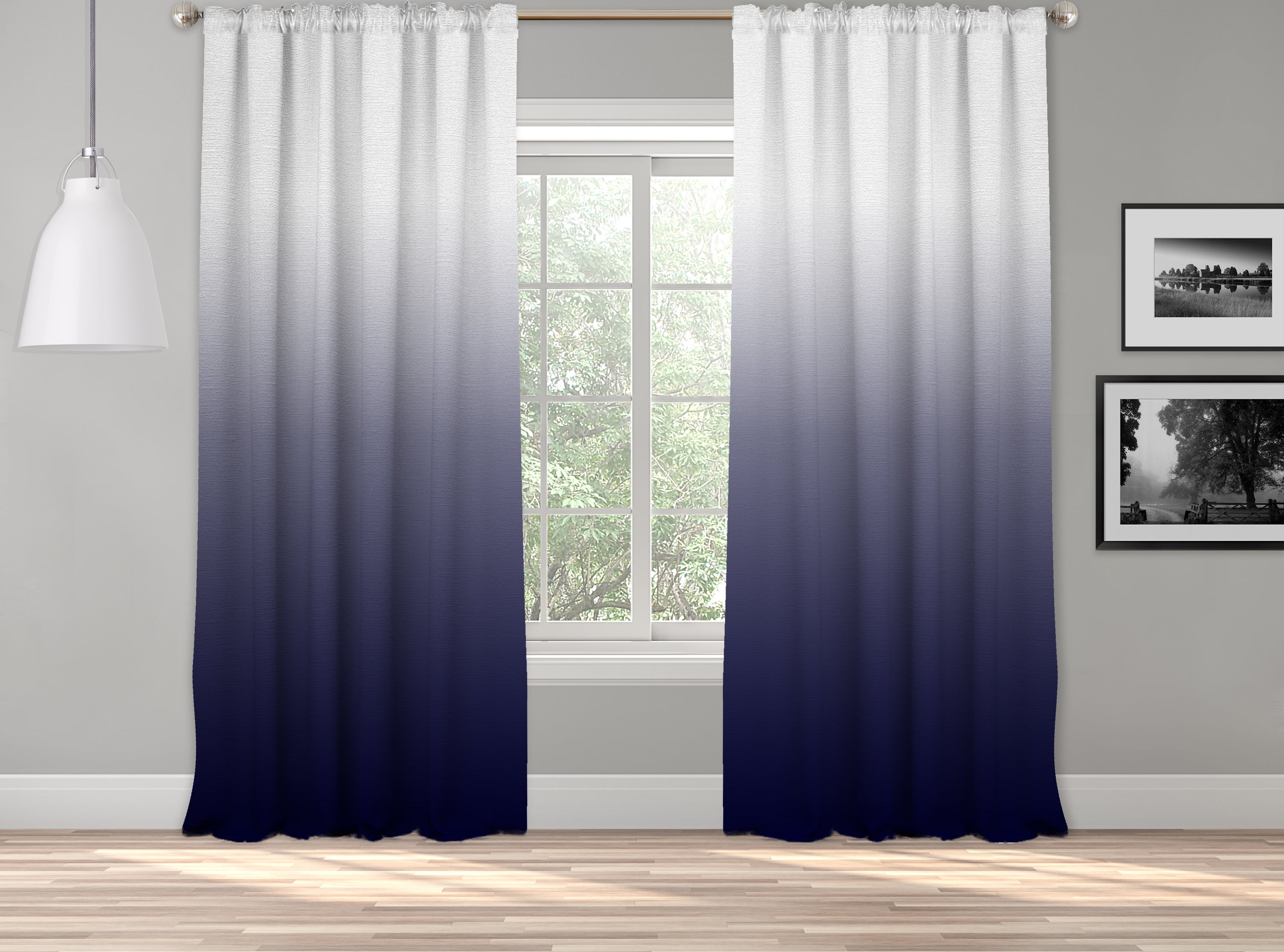 OMBRE LUXURY VELVET RING TOP CURTAINS NEW DESIGN BLUE AND GREY FREE P & P 