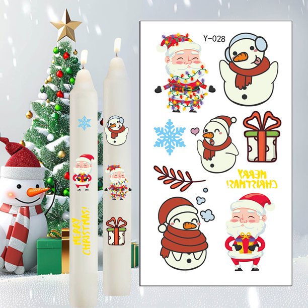 Pegatinas en Agua Forma de Muñeco de Nieve y Vela navideña onlyliua