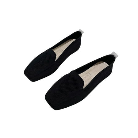 

Wazshop Women Flat Shoes Non-Slip Loafers Slip-ons Flats Lightweight Comfort Casual Boat Shoe Womens Loafer Square Toe Breathable Black 5.5