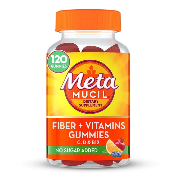Gomitas de fibra Metamucil para adultos con vitaminas C, D, B12 para el metabolismo, sin azúcar añadido, sabor a bayas cítricas, 0.18 oz de mezcla de suplementos de fibra prebiótica a base de plantas,