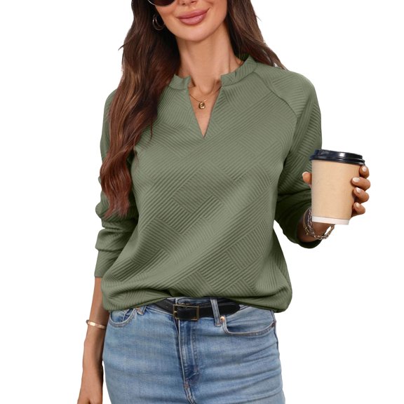 Womens Tops, Womens Tops V Neck Textured Tunic Shirt Lightweight Knit Sweatshirt Casual Business Solid Pullover 2026 Fall Outfits