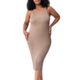 thumbnail image 4 of ZAXARRA Robe Midi d'Été pour Femmes Sans Manches Col Rond Couleur Unie Robe Tricotée Vacances Plage, 4 of 8