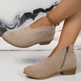thumbnail image 7 of hopeusnice Women's Suede Ankle Boots Zipper Block Low Heel Slip On Booties V Cut Open Toe Comfortable Round Toe Short Boots Beige 38, 7 of 7