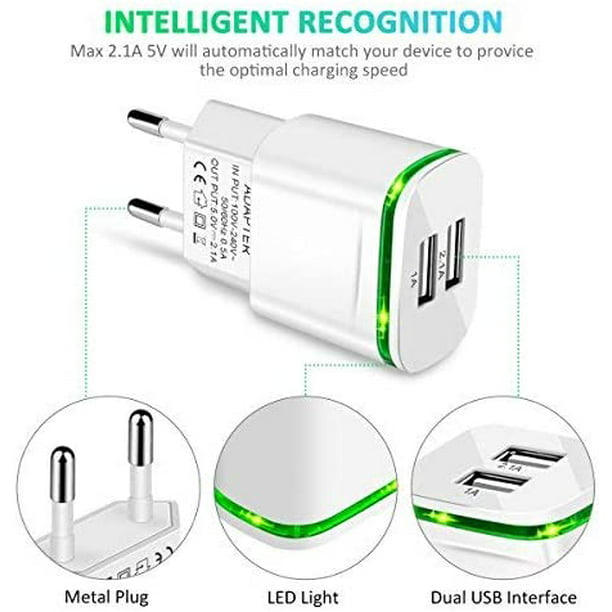 Chargeur USB d'identification intelligente 5V 2.1A avec câble de charg