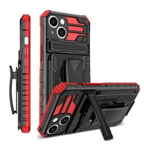 Compatible with iPhone 14 Back Case, 360 Rotating Removable Belt Clip & Hidden Kickstand & Hard PC   Soft TPU & Anti-fall & Shock Absorption Phone Case for iPhone 14, Red