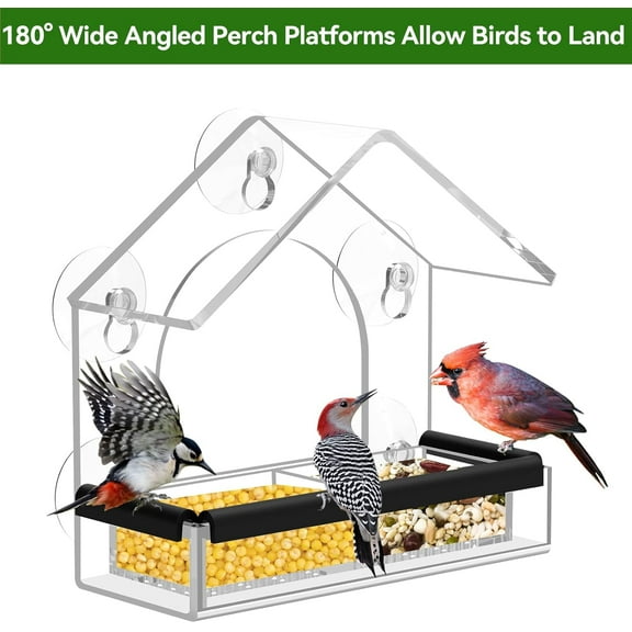 Innotechsc Window Bird Feeder with Strong Suction Cups (Clear) Bird Feeders for Outdoors Removable Tray and Large Seed Capacity