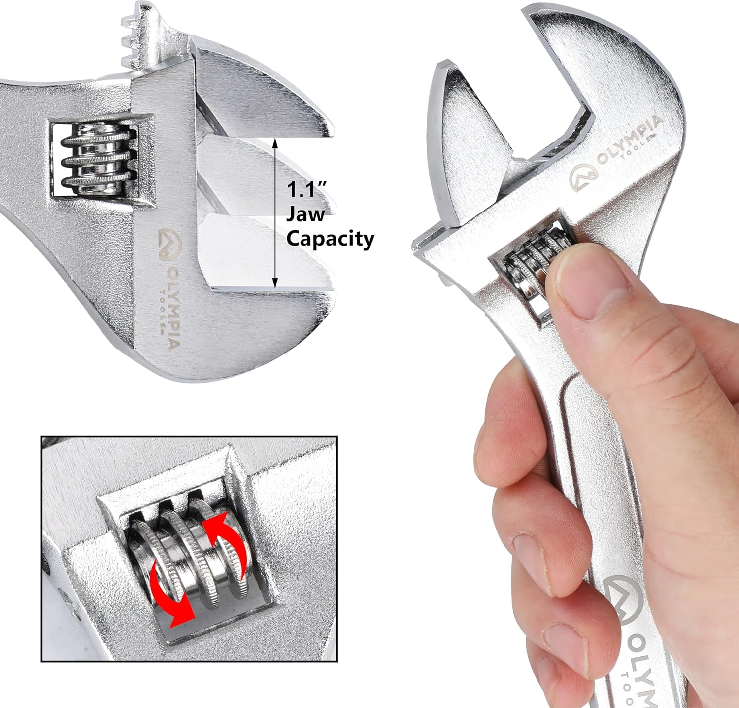10" Adjustable Wrench, Heavy Duty Drop Forged Steel, Chrome Plated, Precision Machined Jaws, Rust Resistant