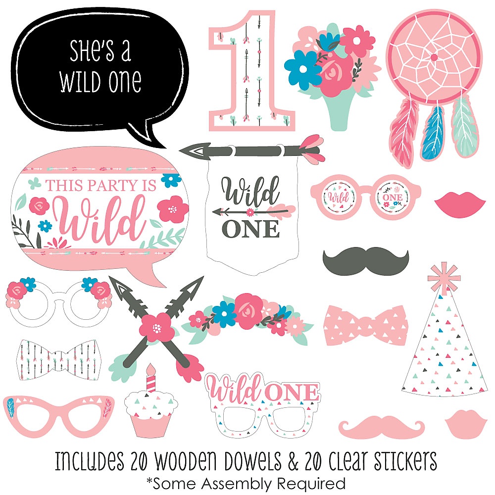 Backdrops Props 20 Ct He S A Wild One Photo Booth Kit Deer 1st Birthday Party Photobooth Props With Custom Talk Bubble For First Birthday Parties Party Decor