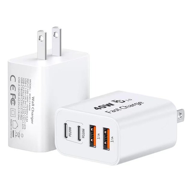 Bloque de carga TT&C de 40 W, 4 puertos USB C PD+QC para iPhone y Galaxy