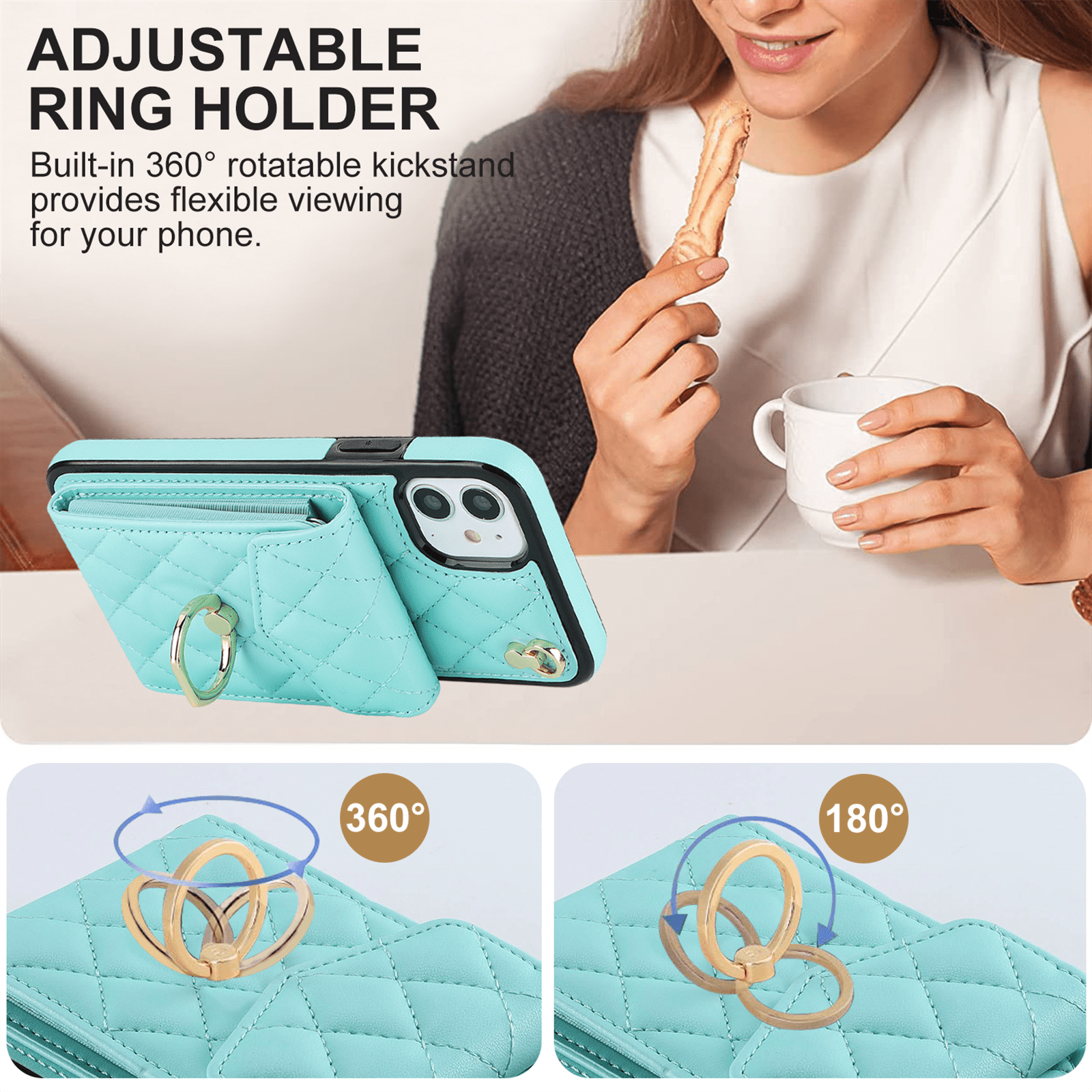 Asuwish Wallet RFID Blocking PU Leather Cell Phone Case with Tempered Glass Screen Protector, Wrist Strap for iPhone 11, Teal