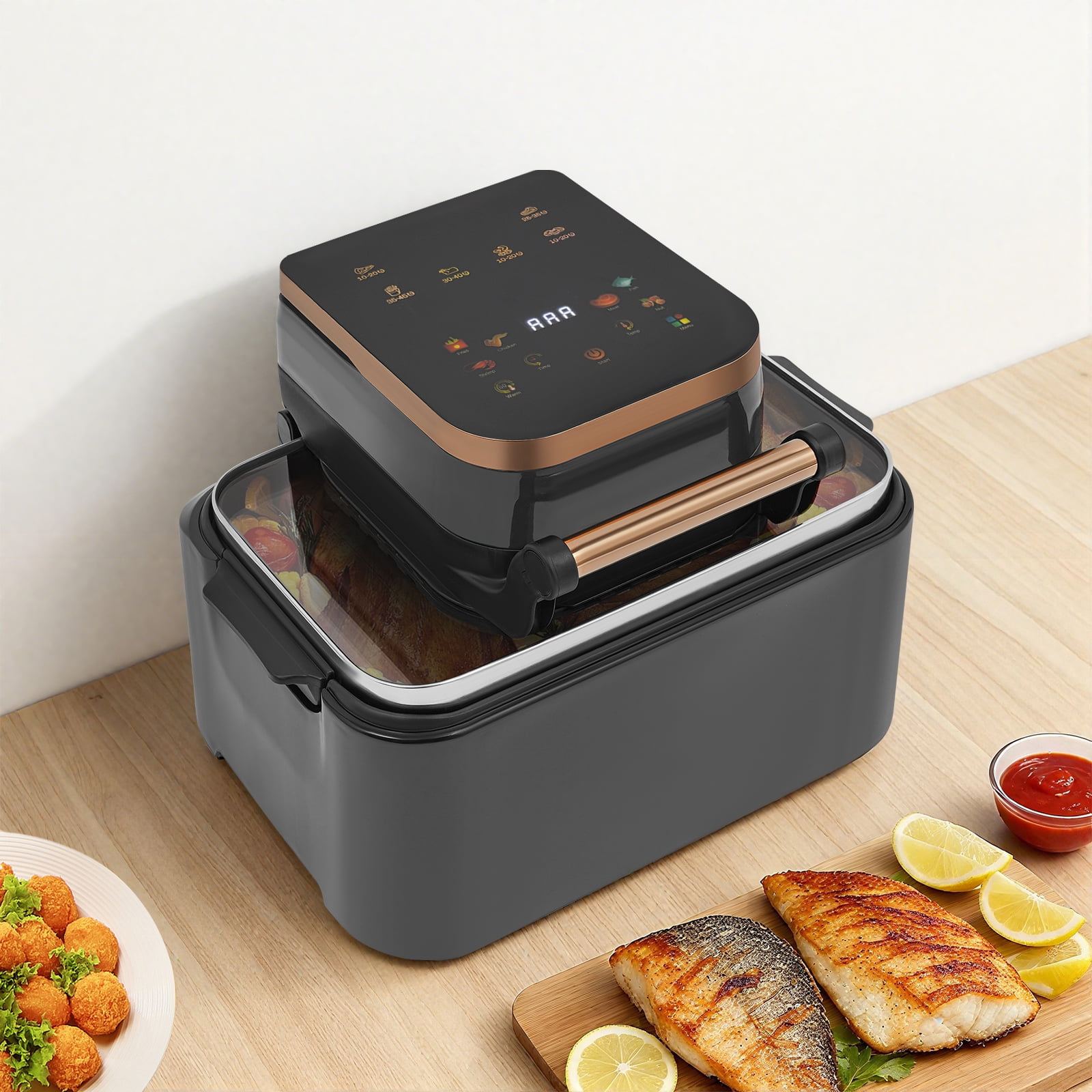 12L Multifunctional Air Fryer, 1700w Electric Air Fryer, Household Viewable Glass Air Fryer with 360° Hot Air Circulation, 176-410℉(Silver Gray)