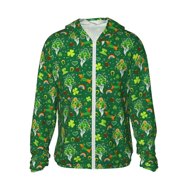 Balery St. Patrick's day Sudadera ligera de manga larga con capucha y protección solar UPF 50+ para hombre y mujer, ideal para pesca y running-3X-Large