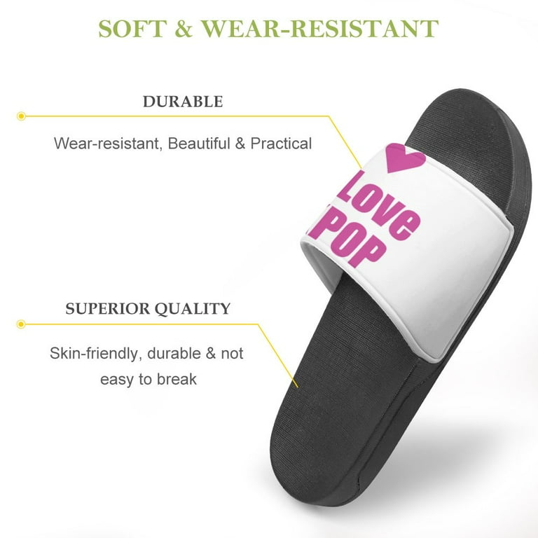 GZHJMY Stylish Slides for Women Men, I Love Kpop Soft