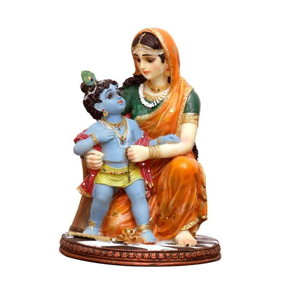 Sri Krishna Culture Poly Resin Big Damodar Leela Maa Yashoda And Krishna Murti Idol (Multicolour, 8 Inches)