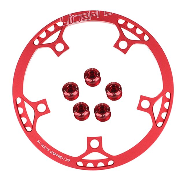 Cadena simple Macarena 45T 130 BCD + 5 piezas de pernos de piñón de bicicleta rojo