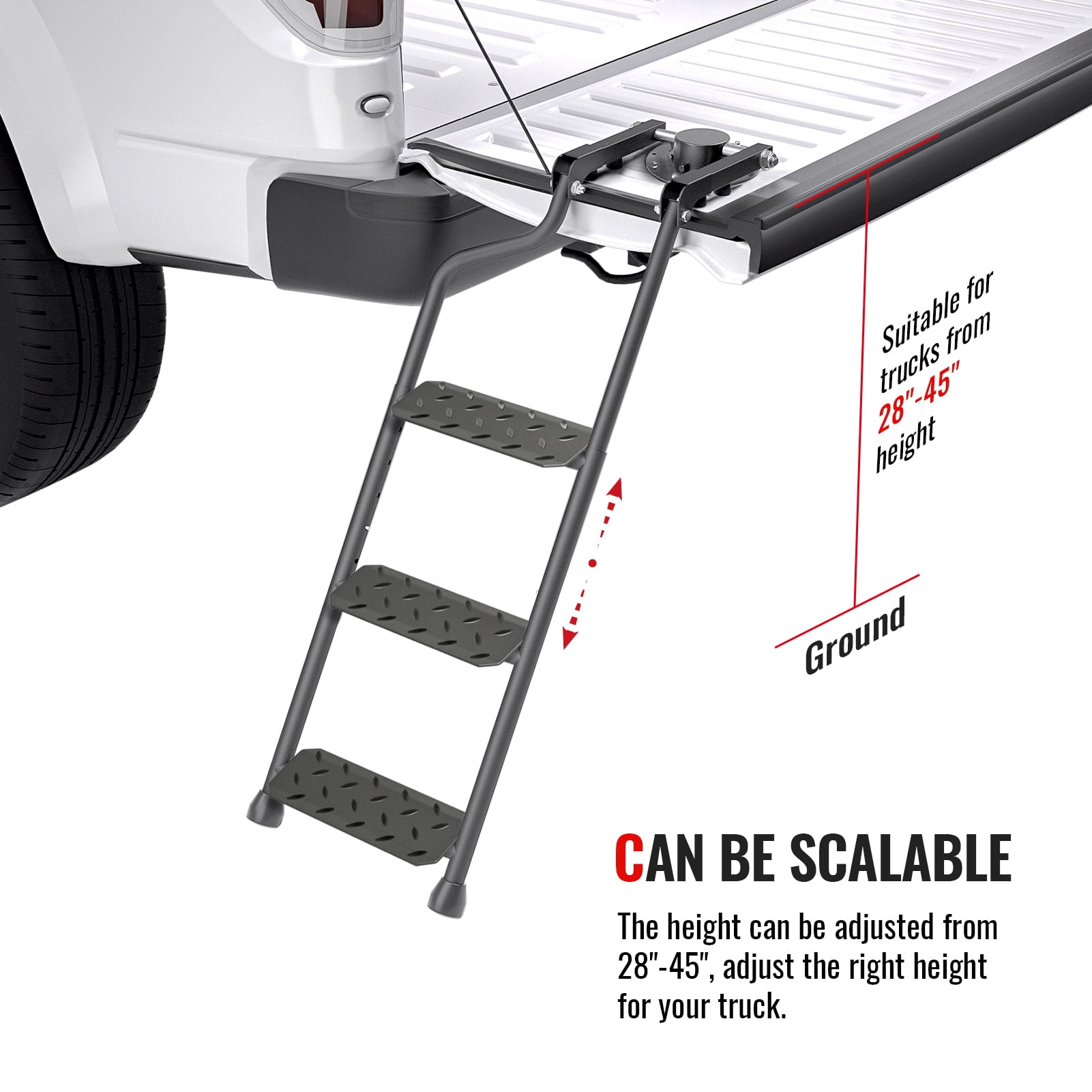 Pickup Truck Tailgate Ladder - 42" Foldable, 360° Rotatable, Heavy Duty For F150, Tacoma, Ram