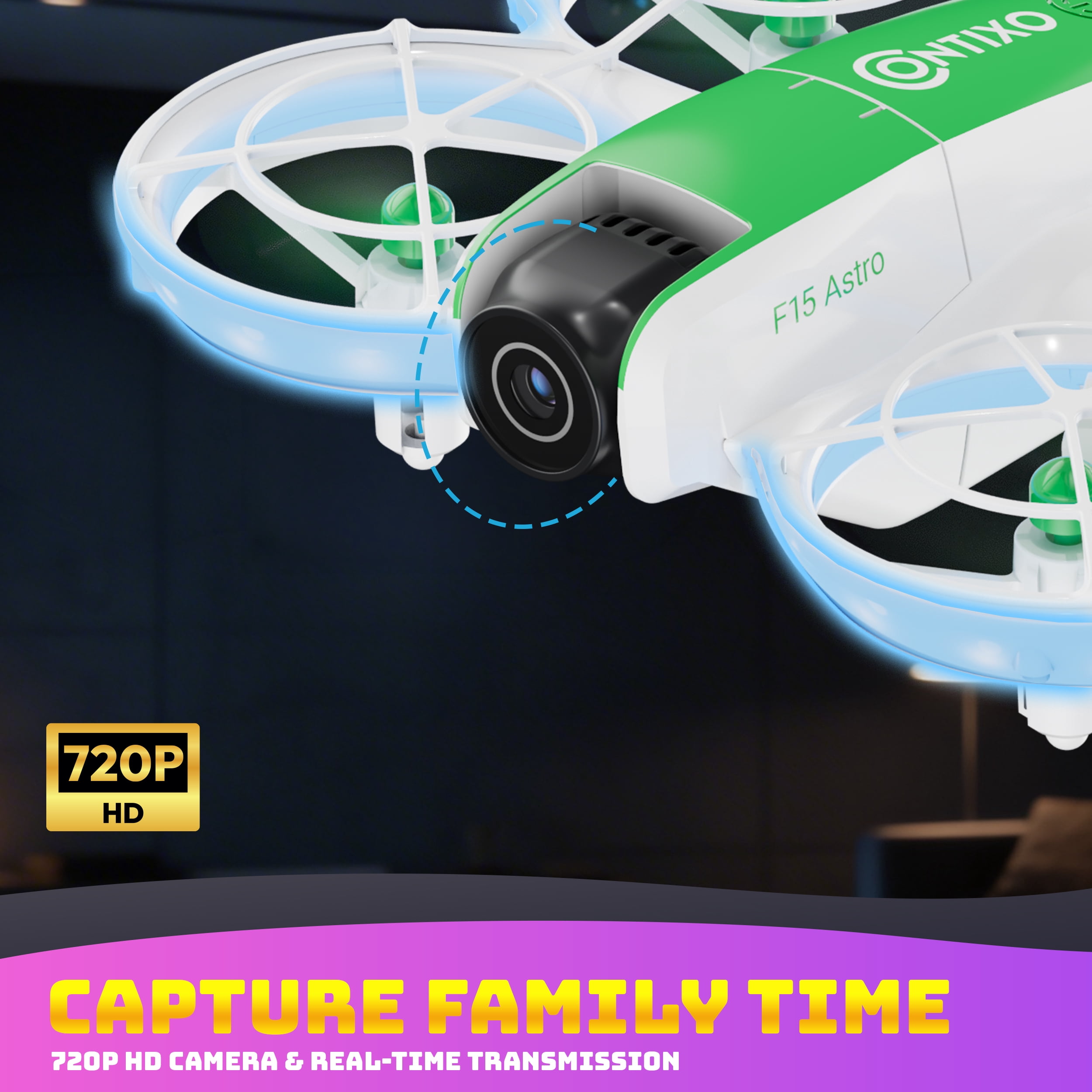 Contixo F15 Astro Mini Drone with 2.4" Screen Remote – Dual Camera, Live Video Display, Optical Flow Hover, One-Key Takeoff/Landing, 360° Stunts, 2 Batteries, Beginner Drone for Kids & Adults - Green