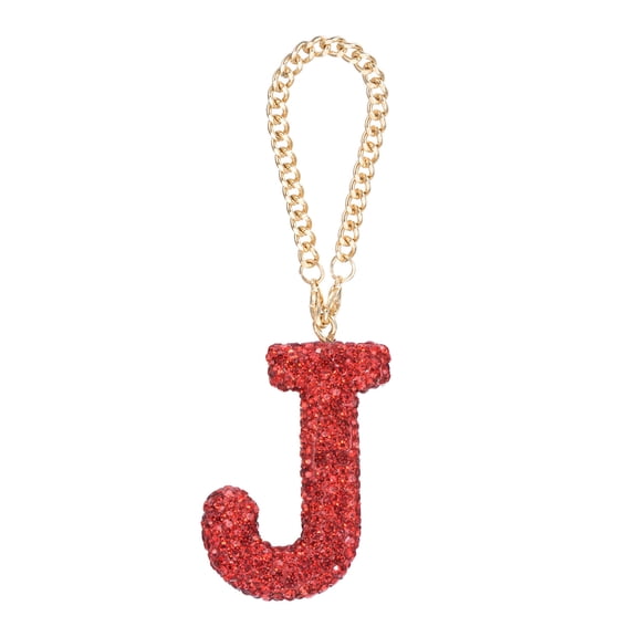 Bling Car Letter Charm, Initial J Letter Car Rear View Mirror Hanging Crystal Ornaments for Bags Cup, Red