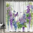 thumbnail image 2 of Floral Butterfly Shower Curtain, Purple Garden Landscape, Vine Wisteria Flower Watercolour, Spring Rustic Wildflower Animal Bathroom Decor with Hooks 84 x 70 in, 2 of 6